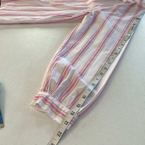 J Crew Tie Front Ruffle Neck Stripe Blouse Top V-Neck Long Sleeve Popover Cotton - Picture 14 of 16